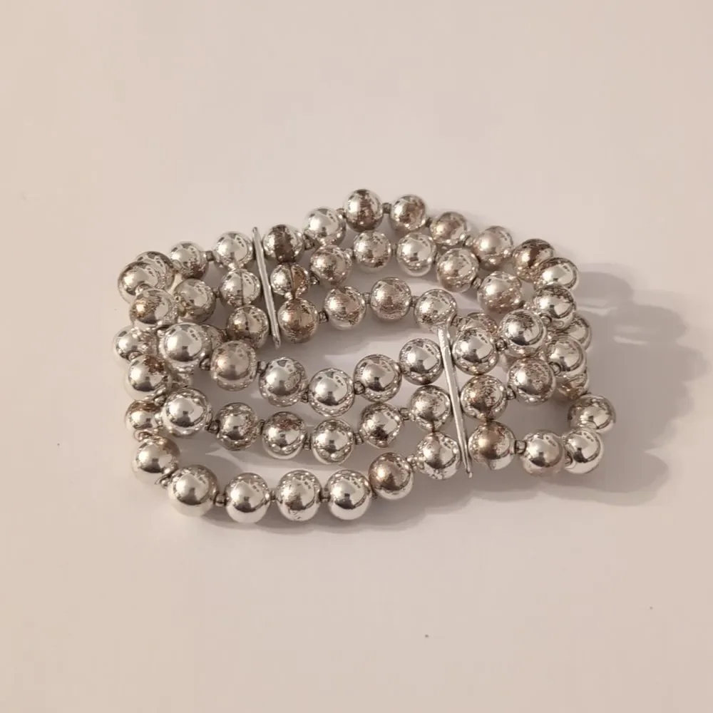 564 Triple Row Silver Beaded Stretch‎ Bracelet